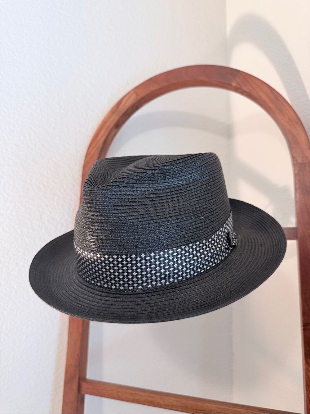 Dobbs Fifth Avenue NY Black Straw Fedora Hat USA Size 7 3/8 59cm